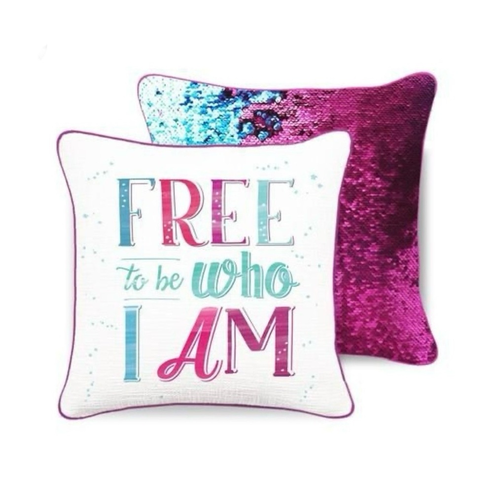 Inspirational Positivity Pillow Cover Free To Be Flip Sequins 15in Mermaid Co